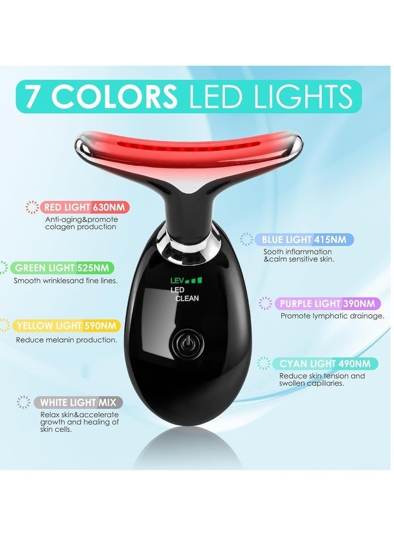 Electric Face Neck Massager, Portable High Frequency Heat Massage Face Lifting, Red Light Therapy for Face and Neck, EMS Facial Massager Face Toning for Women with 7 Color Black - Image 2